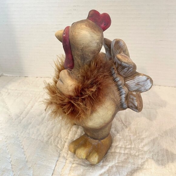 Rustic Funky Thanksgiving Turkey Figurine with Faux leather and Fur - Picture 3 of 11